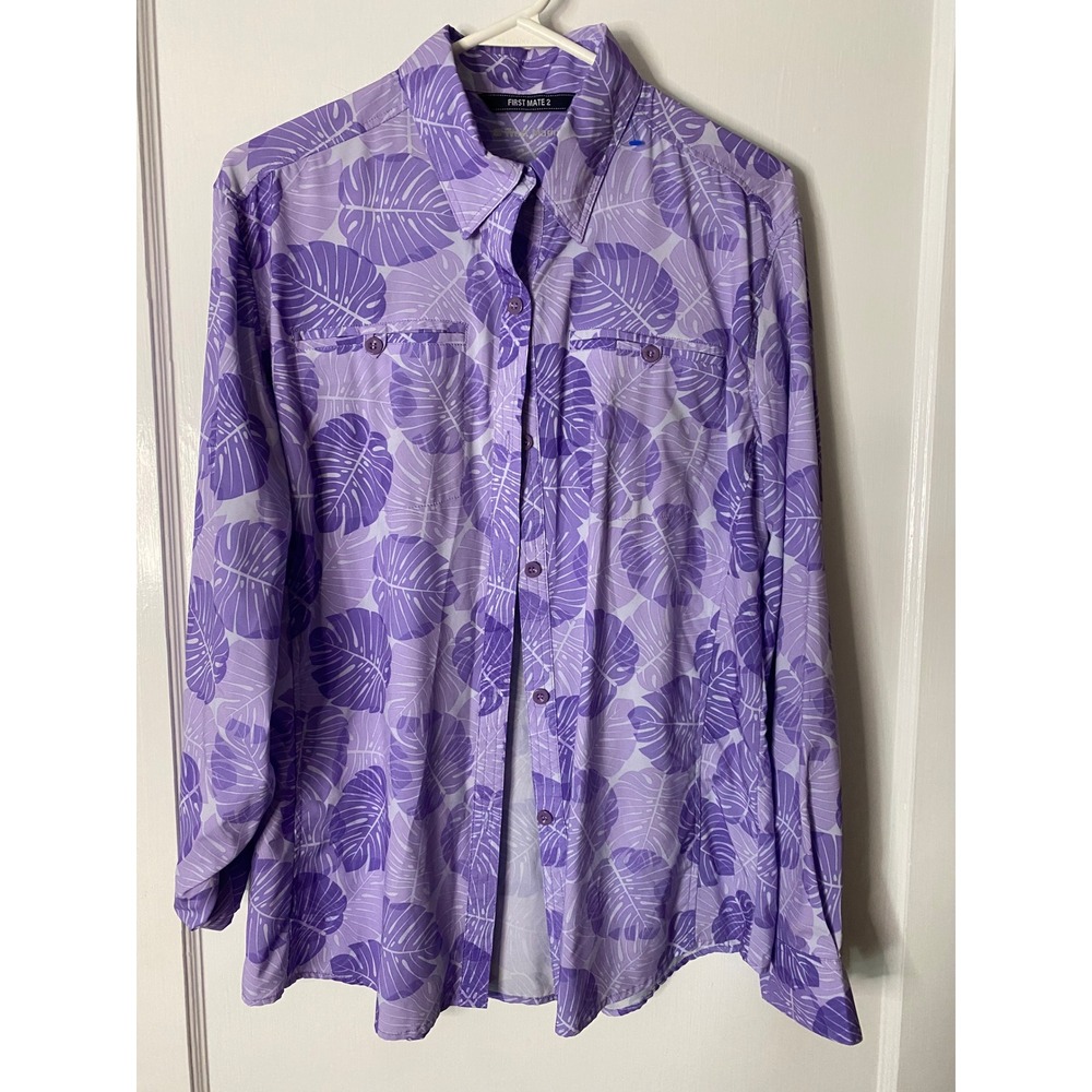 West Marine First Mate 2 Purple Leafy Tropical Button Down‎ Shirt Womens Large